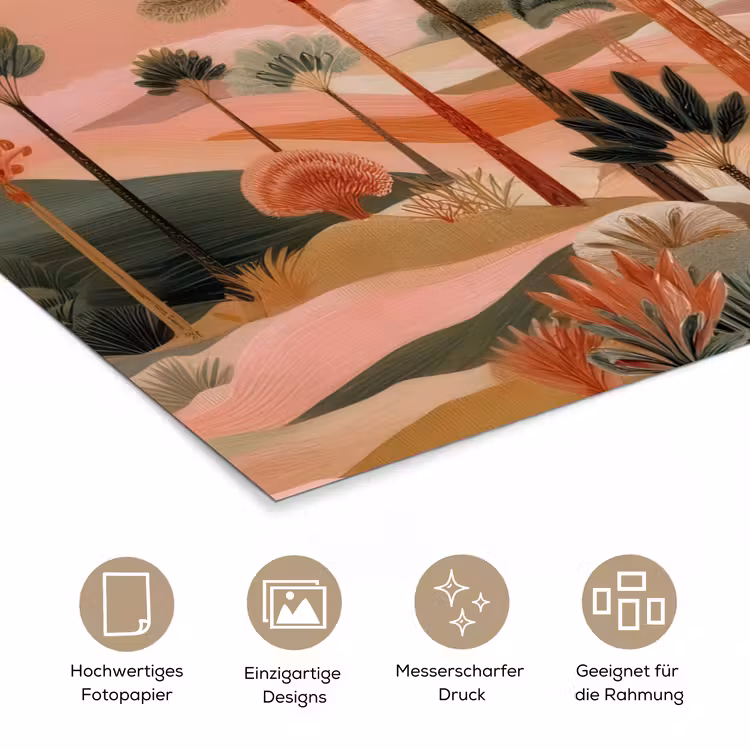 Roze landschap - Palmen - Water poster papier klein -tcloseup_DE