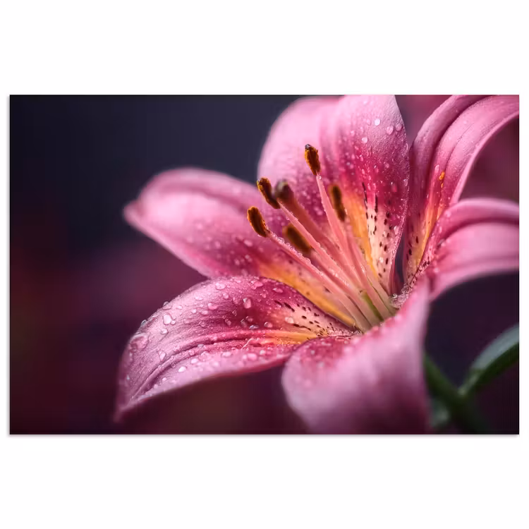 Roze - lelie - Dauwdruppels poster papier klein -3d