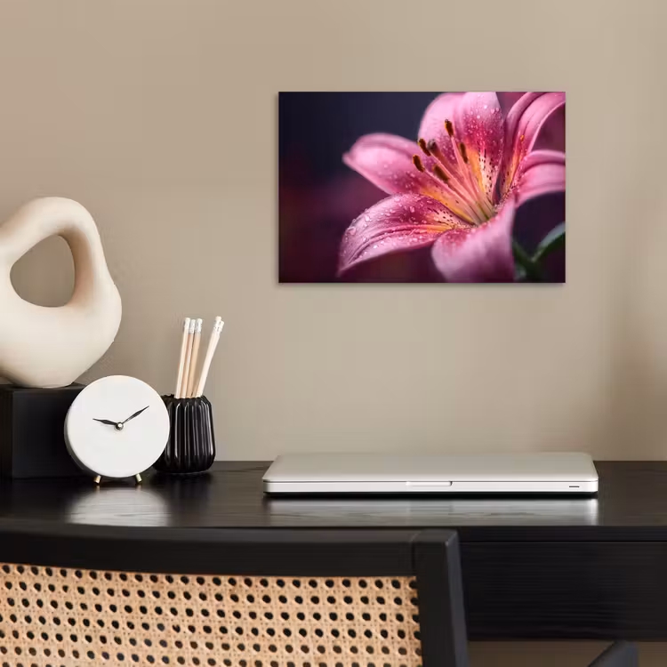 Roze - lelie - Dauwdruppels poster papier klein -sfeer1