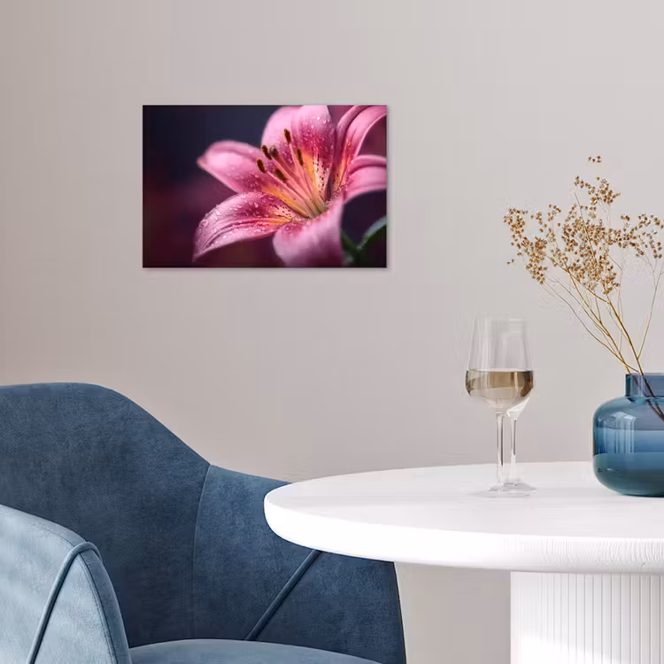 Roze - lelie - Dauwdruppels poster papier klein -sfeer3