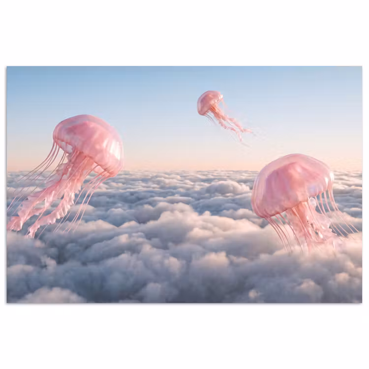 Poster - Rosa Tier – Wolken - Roze dier - Wolken poster papier klein