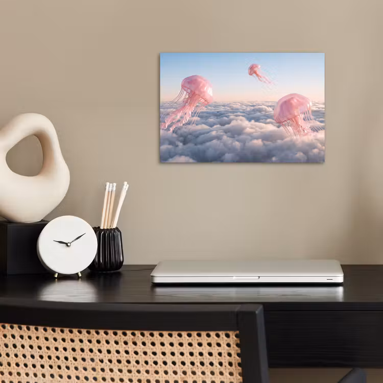 Poster - Rosa Tier – Wolken - Roze dier - Wolken poster papier klein