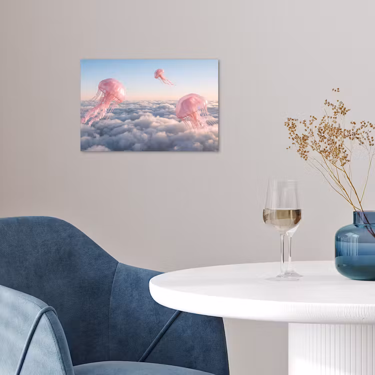 Poster - Rosa Tier – Wolken - Roze dier - Wolken poster papier klein