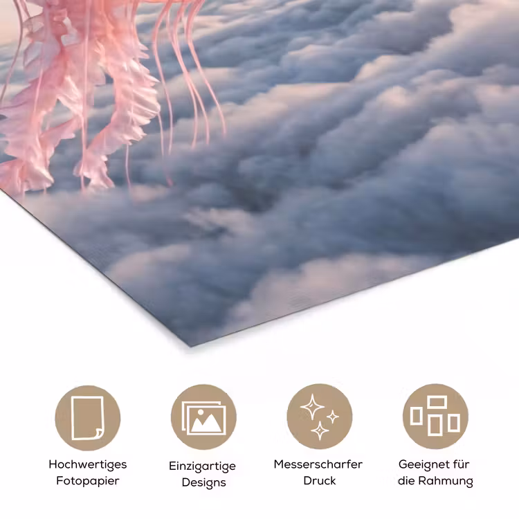 Poster - Rosa Tier – Wolken - Roze dier - Wolken poster papier klein
