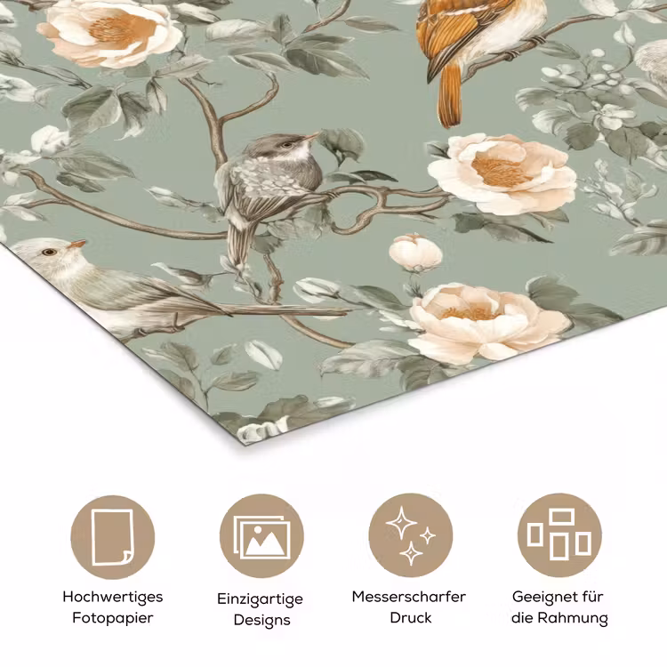 Roze - Vogels - Kleurrijk poster papier klein 62 -tcloseup_DE