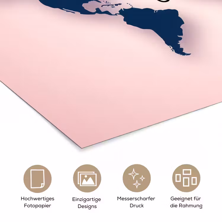 Roze - Quote - Wereldkaart - Travel poster papier klein -tcloseup_DE