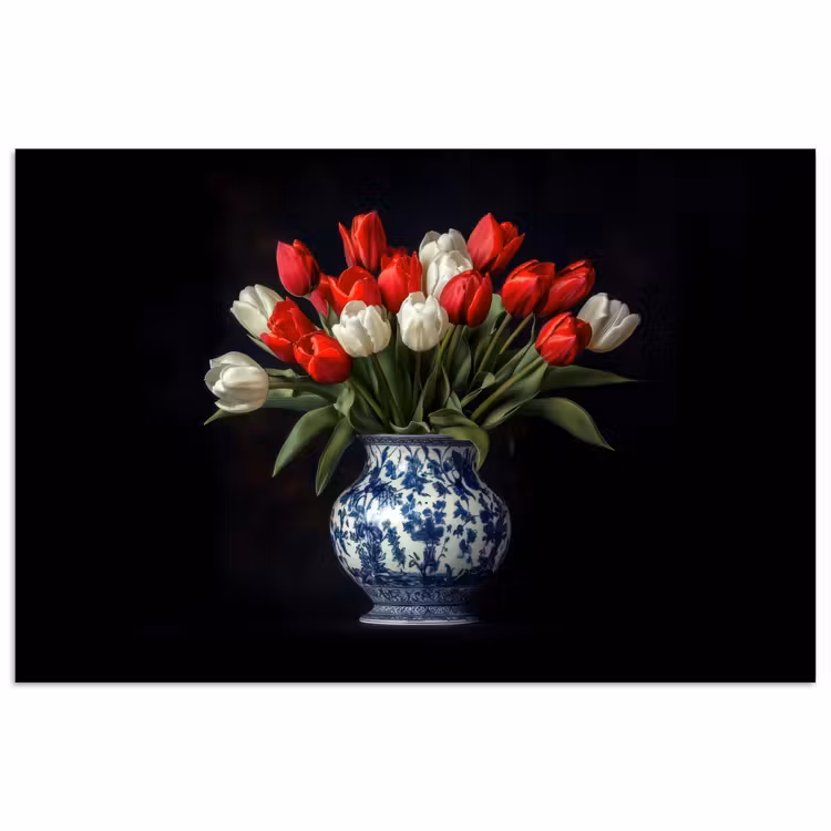 Rode - Bloemen - Tulpen - Vaas poster papier klein -3d