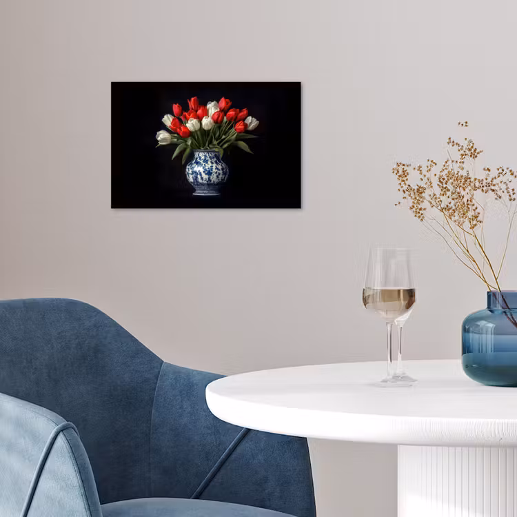 Rode - Bloemen - Tulpen - Vaas poster papier klein -sfeer3