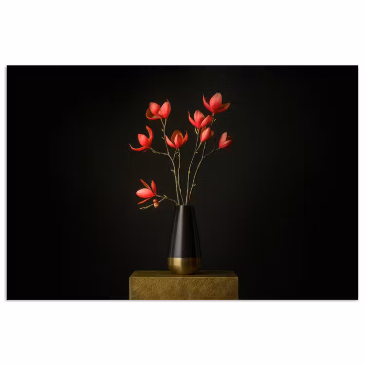 Rode - Bloemen - Vaas poster papier klein -3d