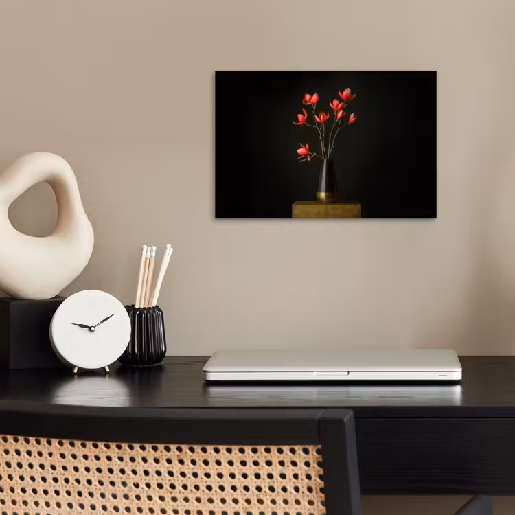 Rode - Bloemen - Vaas poster papier klein -sfeer1