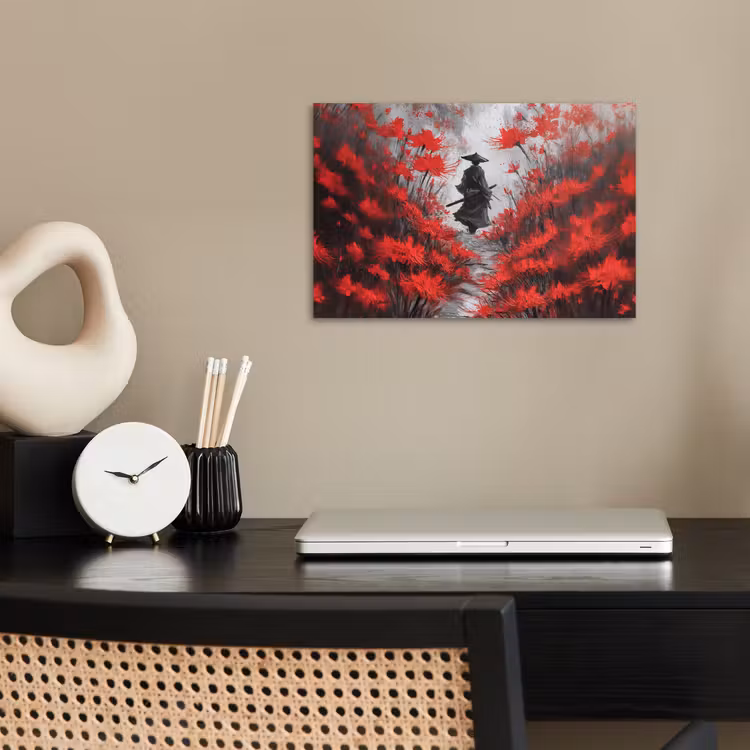 Rode bloemen - mistig - Man poster papier klein -sfeer1