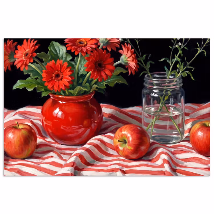 Poster - Rote Blumen – Vase - Rode bloemen - Vaas poster papier klein