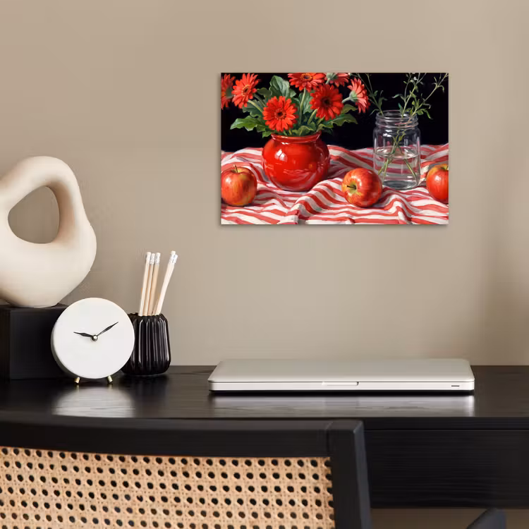 Poster - Rote Blumen – Vase - Rode bloemen - Vaas poster papier klein