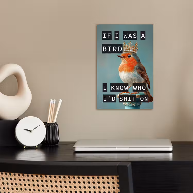 Roodborstje - Vogel - Blauw - Decoratie poster papier klein -sfeer1