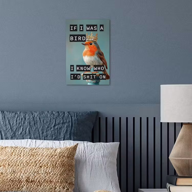 Roodborstje - Vogel - Blauw - Decoratie poster papier klein -sfeer2