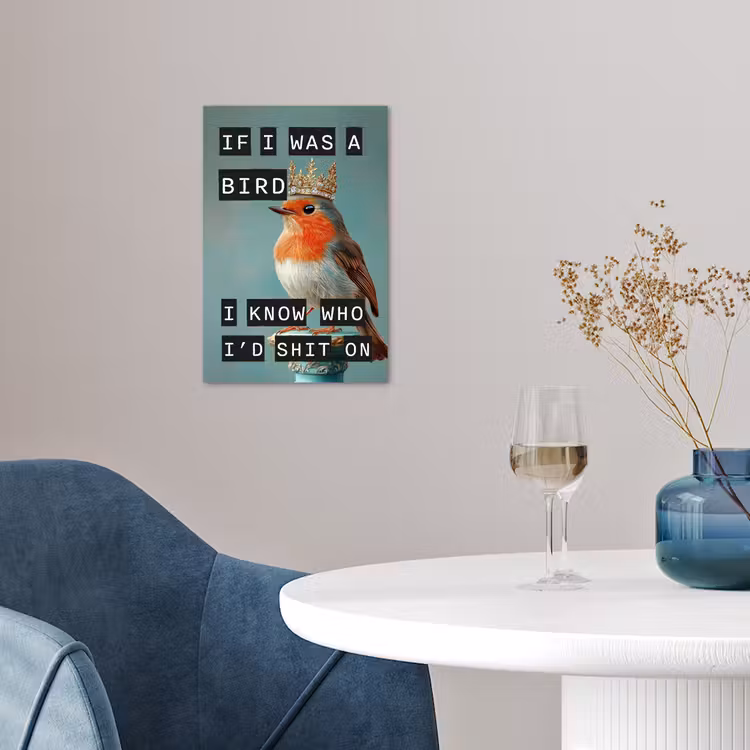 Roodborstje - Vogel - Blauw - Decoratie poster papier klein -sfeer3