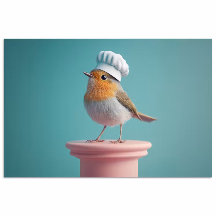 Roodborstje - Vogel - Koksmuts - Sokkel poster papier klein -3d