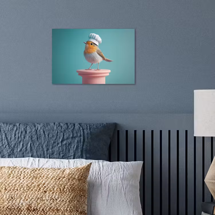 Roodborstje - Vogel - Koksmuts - Sokkel poster papier klein -sfeer2