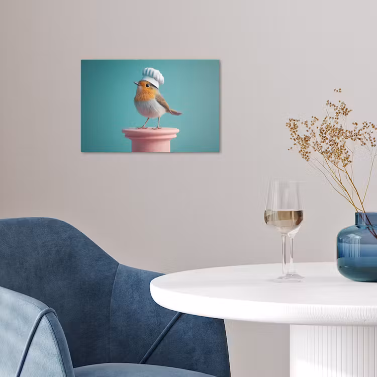 Roodborstje - Vogel - Koksmuts - Sokkel poster papier klein -sfeer3