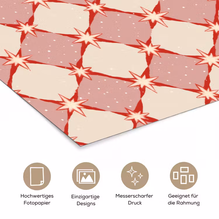Ruiten - Sterren - Vintage - Oudroze - Rood poster papier klein 62 -tcloseup_DE