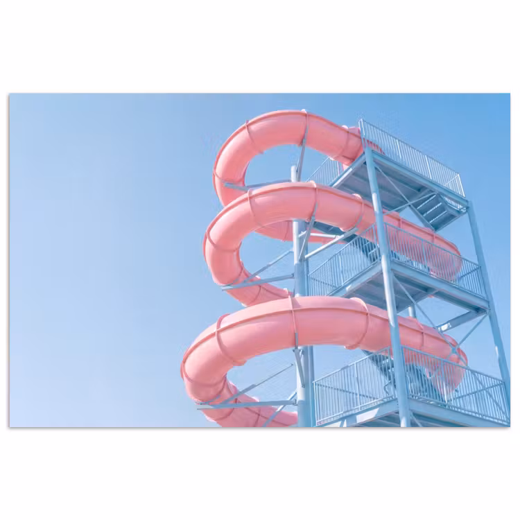 Glijbaan - Waterpark - Spiraal - Modern - Roze poster papier klein -3d