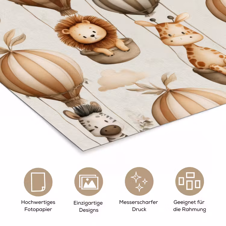Safari - Luchtballonen - Taupe poster papier klein 62 -tcloseup_DE