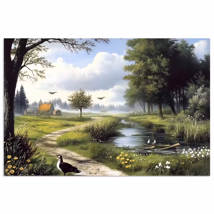 Zandpad - Groen landschap - Water poster papier klein -3d