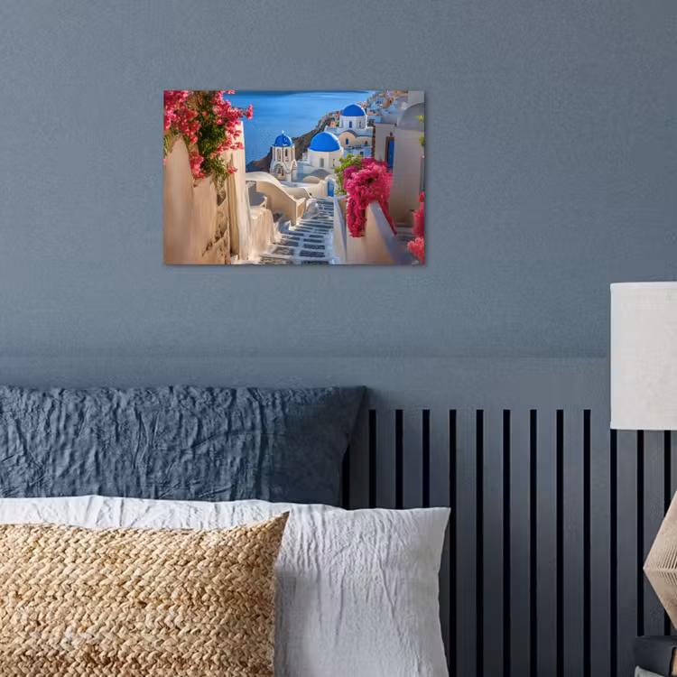 Santorini - Bloemen - Griekenland poster papier klein -sfeer2