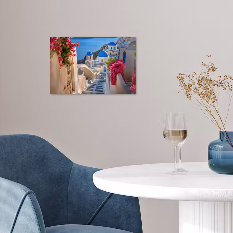 Santorini - Bloemen - Griekenland poster papier klein -sfeer3