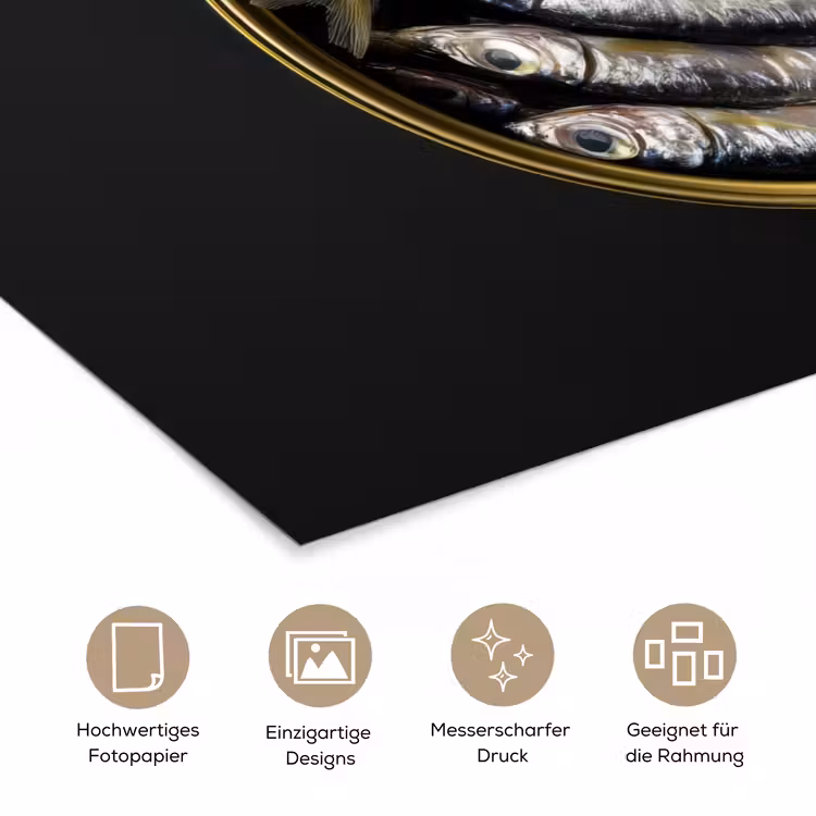 Sardines - Vissen - Rond - Zwart poster papier klein -tcloseup_DE