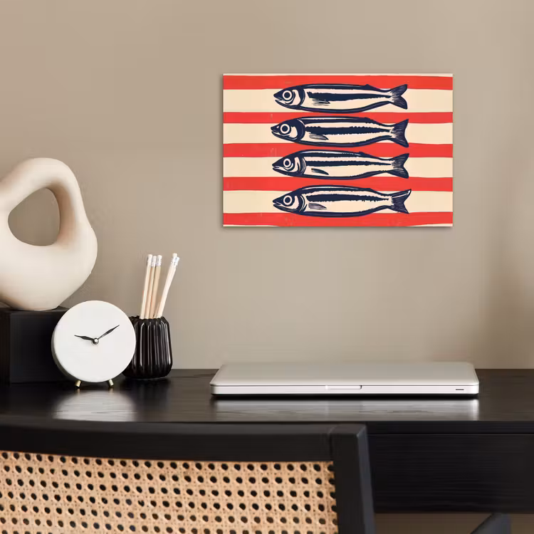 Sardines - Rood en beige strepen poster papier klein -sfeer1