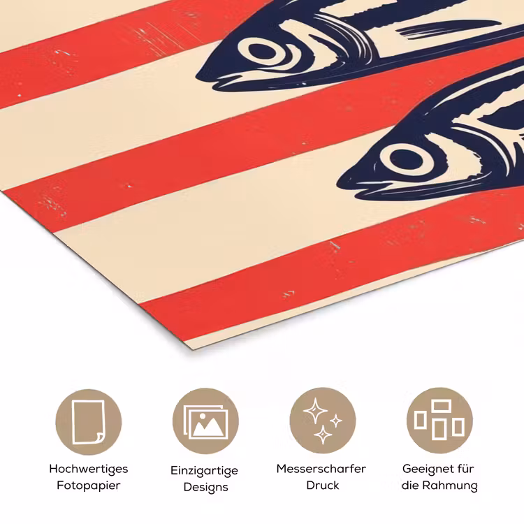 Sardines - Rood en beige strepen poster papier klein -tcloseup_DE