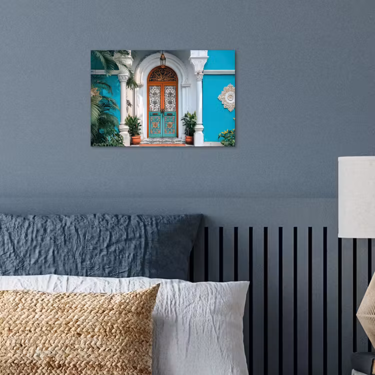 Zuilen - Sierlijke - Deur - Blauw poster papier klein -sfeer2