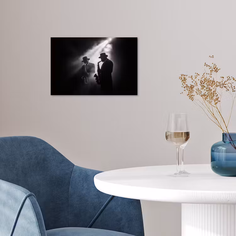Saxofonisten - Hoeden - Rook - Licht poster papier klein -sfeer3