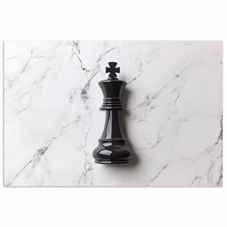 Schaakstuk - Koning - Zwart - Marmer poster papier klein -3d