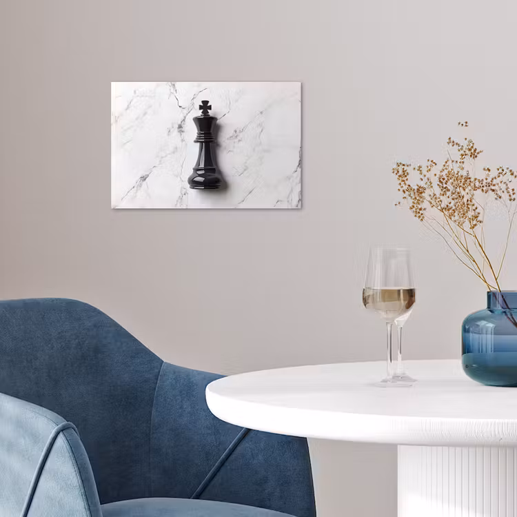 Schaakstuk - Koning - Zwart - Marmer poster papier klein -sfeer3