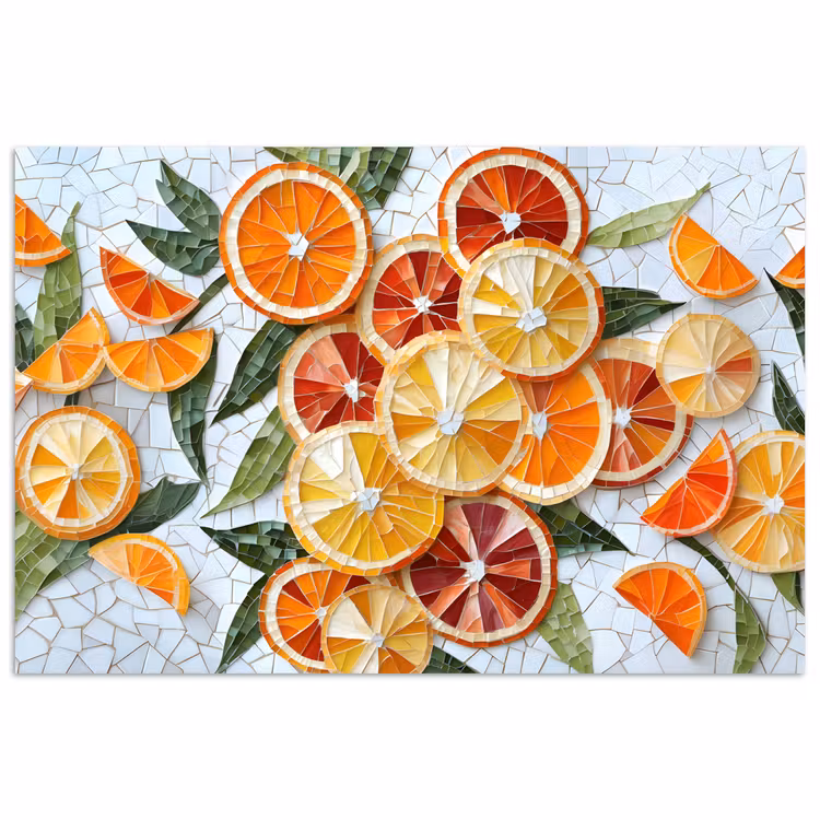 Schijfjes - Fruit - Oranje - Mozaïek poster papier klein -3d