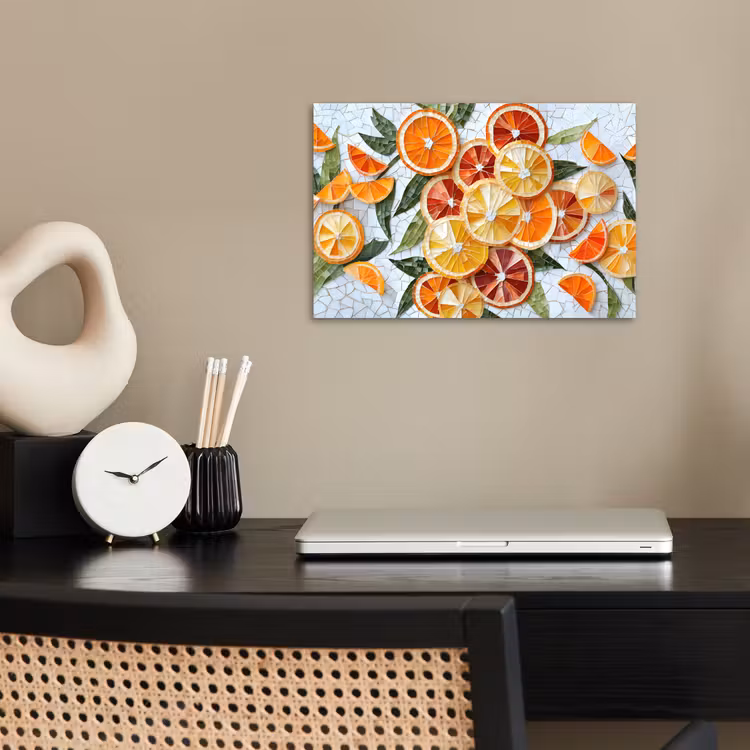 Schijfjes - Fruit - Oranje - Mozaïek poster papier klein -sfeer1