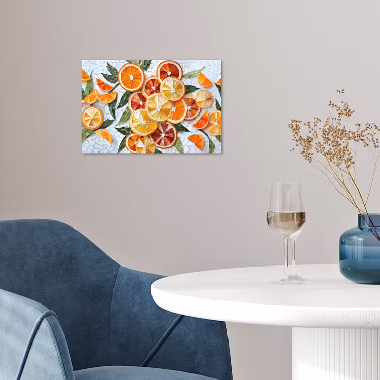 Schijfjes - Fruit - Oranje - Mozaïek poster papier klein -sfeer3