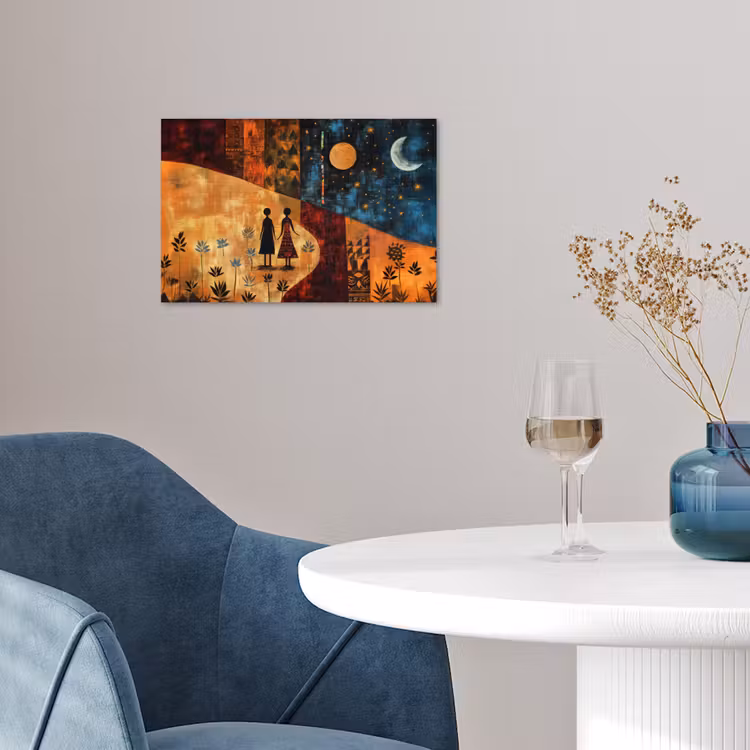 Silhouetten - Abstract - Zon - Maan poster papier klein -sfeer3