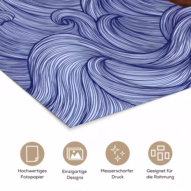Schip - Golven - Zee - Illustratie - Blauw poster papier klein -tcloseup_DE