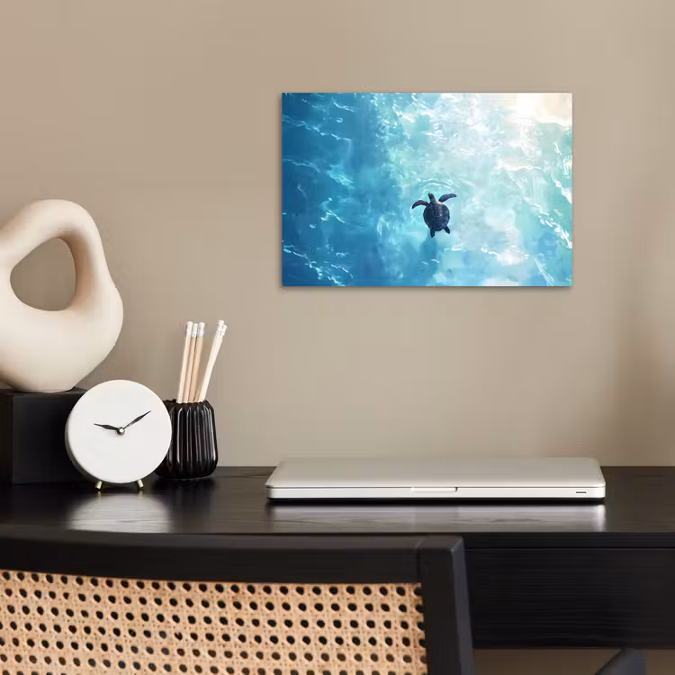 Schildpad - Zee - Blauw - Schittering poster papier klein -sfeer1
