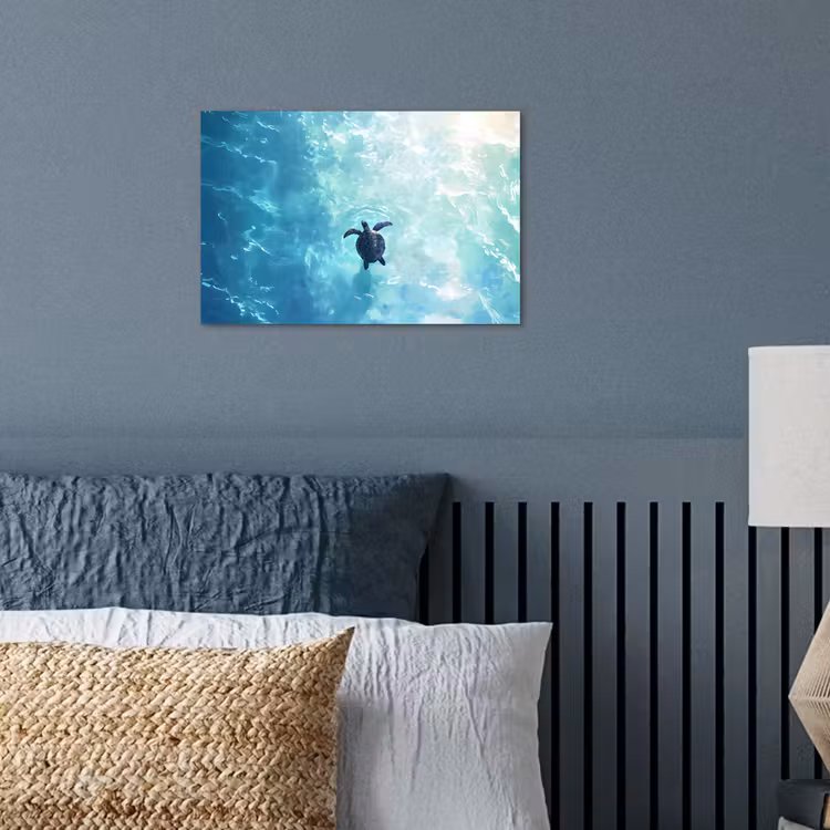 Schildpad - Zee - Blauw - Schittering poster papier klein -sfeer2