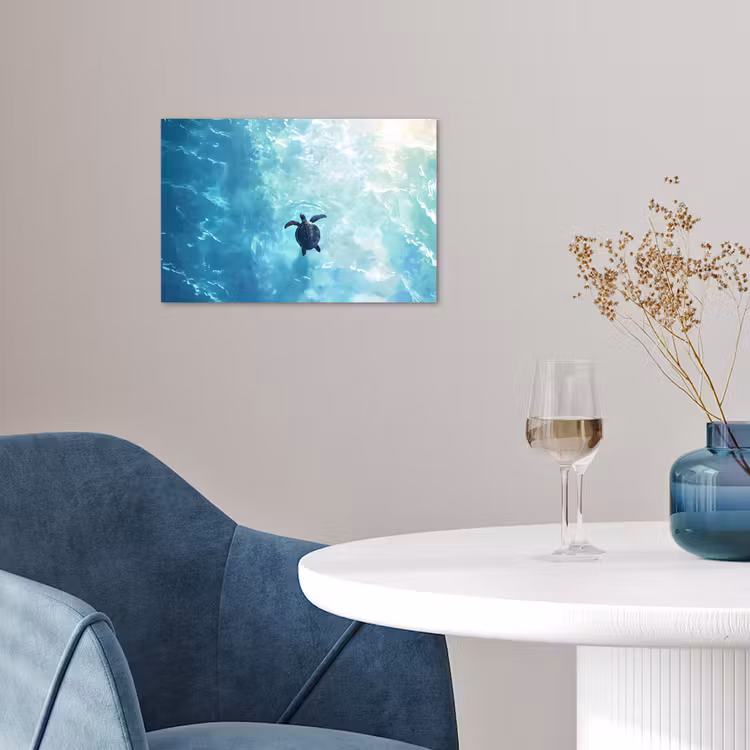 Schildpad - Zee - Blauw - Schittering poster papier klein -sfeer3