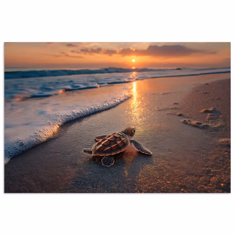 Schildpad - strand - Zonsondergang poster papier klein -3d