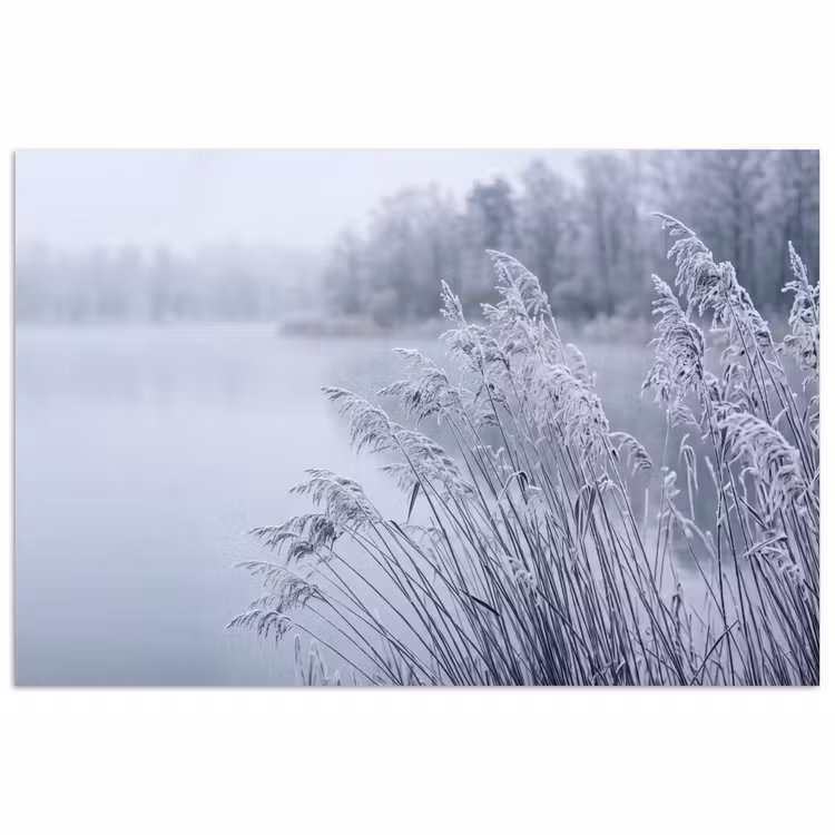 Riet - Bevroren - Winter - Natuur poster papier klein -3d