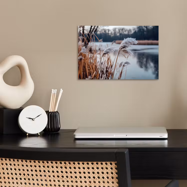 Riet - Gras - Natuur - Winter - Meer poster papier klein -sfeer1