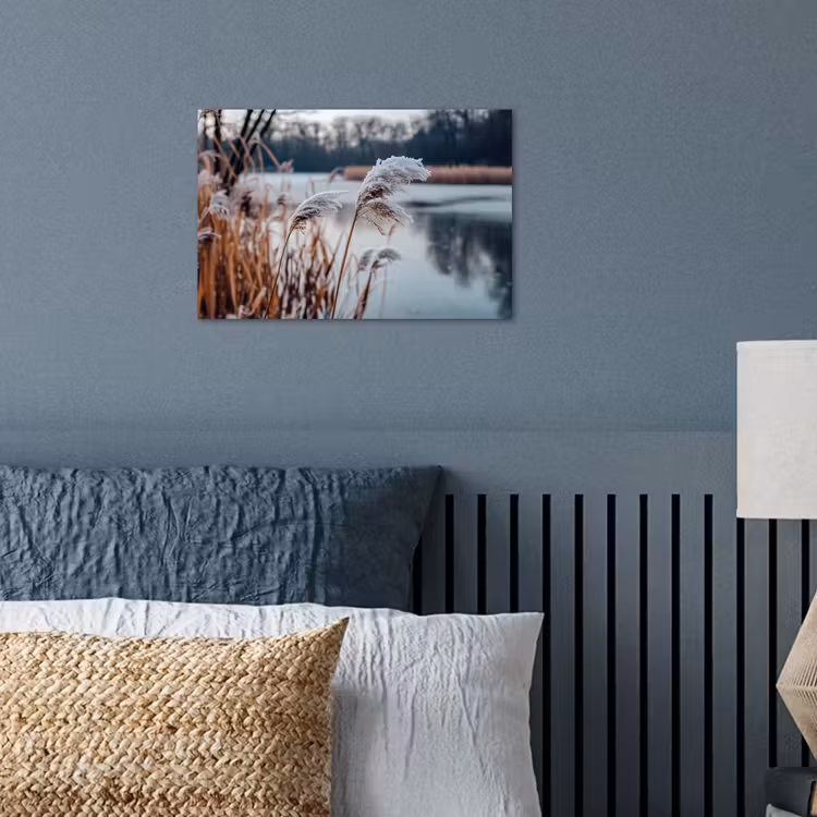 Riet - Gras - Natuur - Winter - Meer poster papier klein -sfeer2