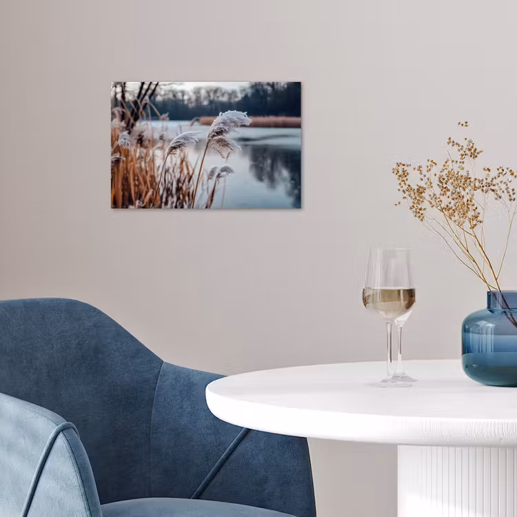 Riet - Gras - Natuur - Winter - Meer poster papier klein -sfeer3