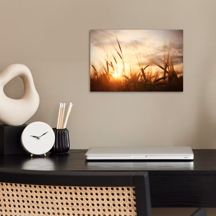 Riet - Gras - Zonsondergang - Natuur - Horizon poster papier klein -sfeer1